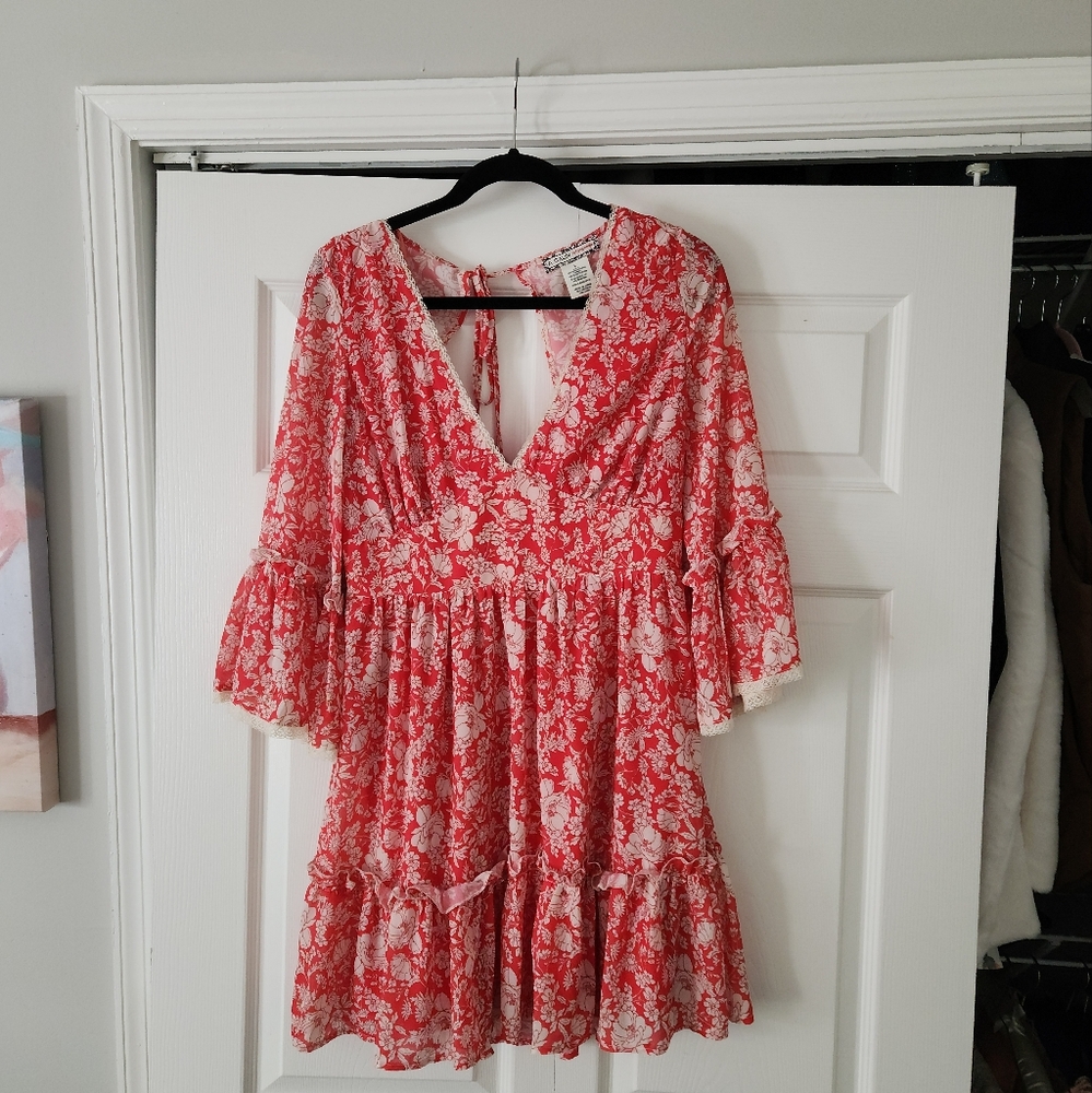 Red Floral V-Neck Dress
